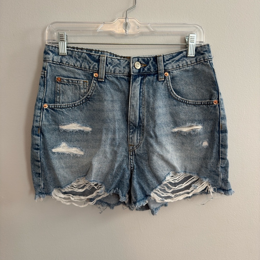 Divided Blue Jean Shorts Distressed High-Waisted
